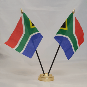 South Africa with England Deluxe Double Table Flag Plastic Polyester Gold Base
