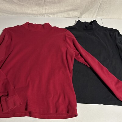 2 LL bean women s mock turtlenecks Large-Red; medium-Black
