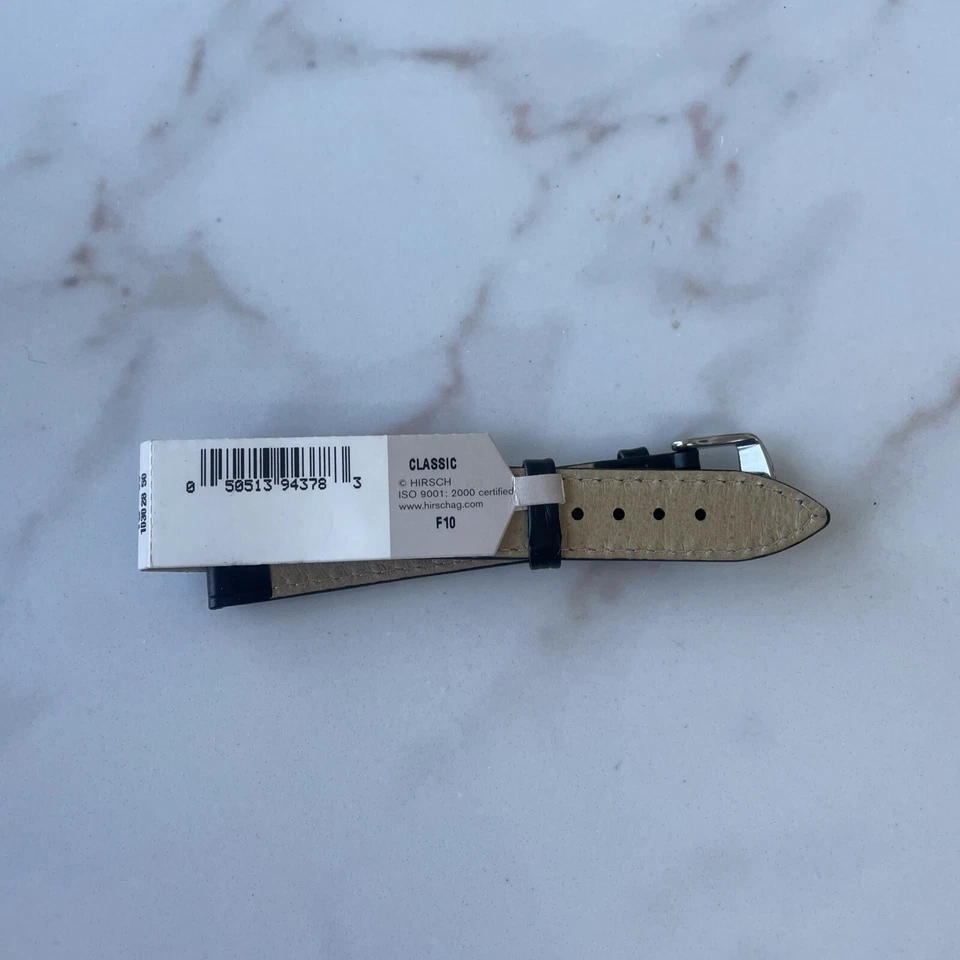 Correa de reloj Hirsch Modena cocodrilo en relieve 18 mm negra 103028 W L 50 Classic F10 Foto 3 de 4