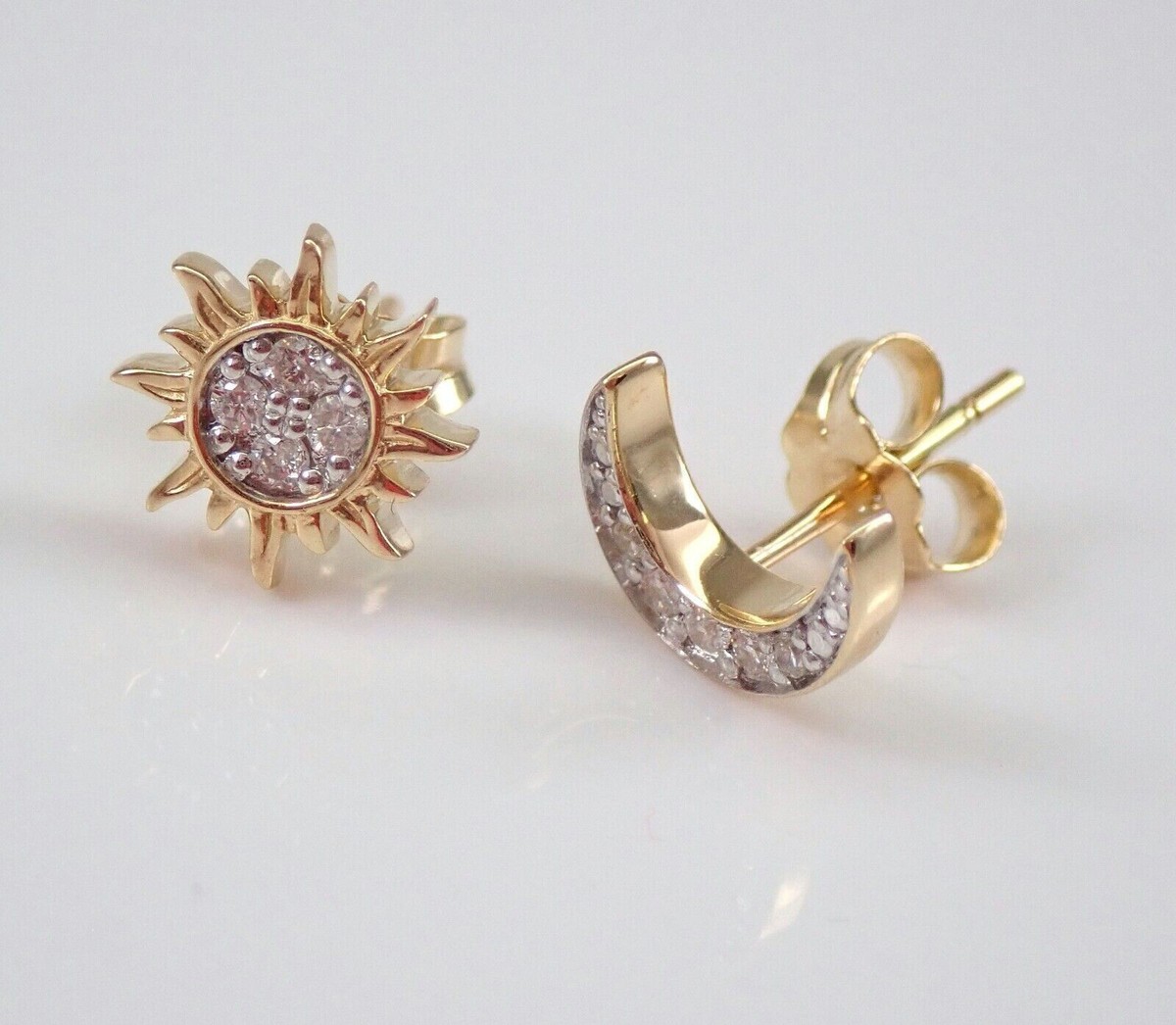 1.25 Ct Simulated Diamond Sun Moon Cluster Stud Earrings 14K