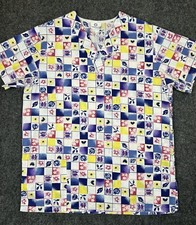 Fundamentals by White Swan Scrub Top - white with flowers and hearts - Size Med