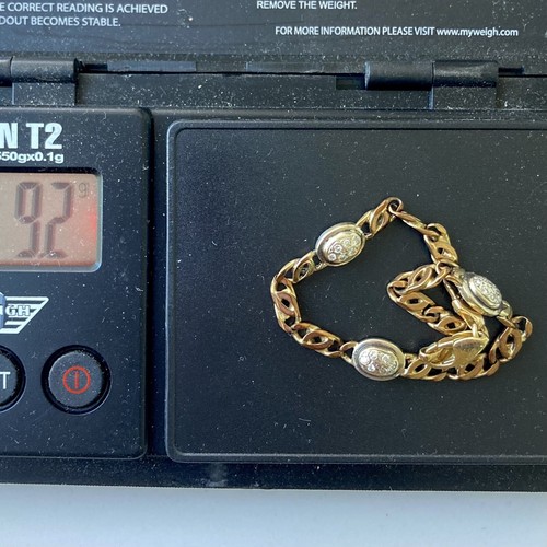 Gold 375 9K 9KT 9 Karat Flat Link Bracelet Diamonds Lobster Clasp 9.2 Grams - Picture 9 of 19