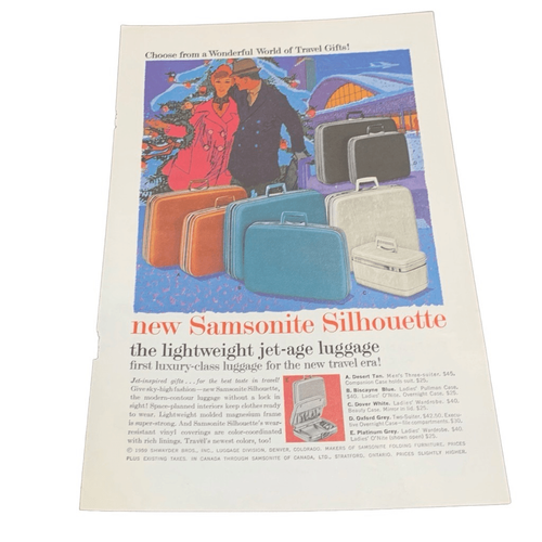 Anuncio anuncio de equipaje Samsonite Silhouette Jet Age 1959 vintage - Imagen 3 de 5