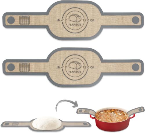 Silicone Baking Mat Set, Non-Stick Oval with Long Handles for Dutch Oven