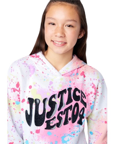 Justice Girls Hoodie Sweatshirt Multicolor Fleece Paint Splatter Logo Size 12/14 - Picture 2 of 10