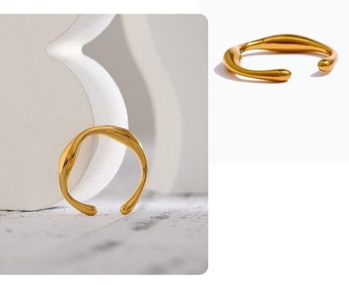 Vintage Ring Solid Women 18k Wave Yellow Gold/Silver Curved Antique Adjustable - Picture 9 of 17