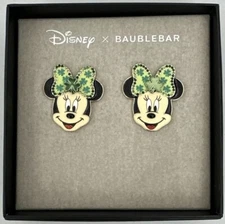 Disney x BAUBLEBAR Earrings Minnie Mouse St Patrick’s Day Green Shamrock Bow NEW