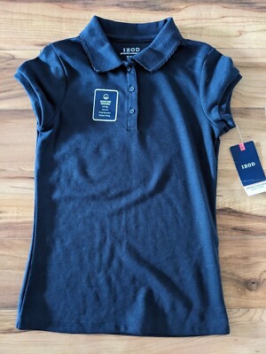 Izod Uniform Schoolwear Girls M (10/12) Short Sleeve Navy Polo Shirt