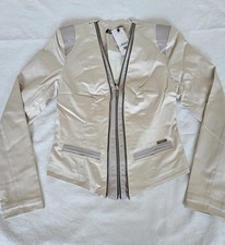Beige/cream And Light Purple Jacket/blazer With Zip And Leather Elements
