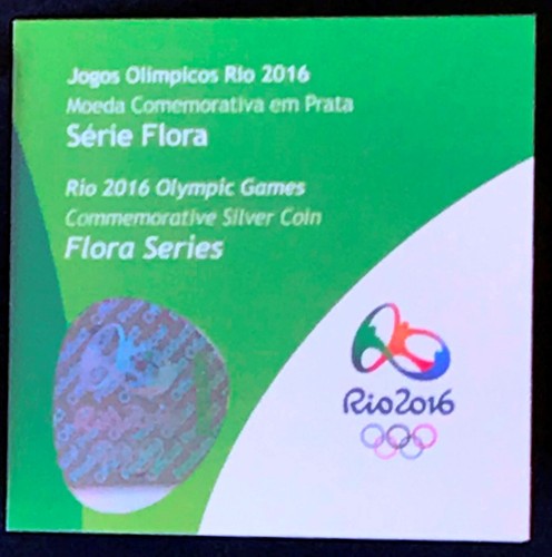 Brazil 5 reais Silver Proof 2015 Rio 2016 Flora Heliconia CoA & Round Capsule - Picture 9 of 9