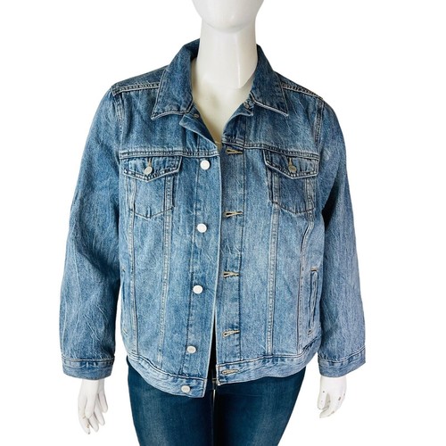 New Lucky Brand Plus Sz 1X Plus Boyfriend Trucker Blue Denim Jean Jacket NWT