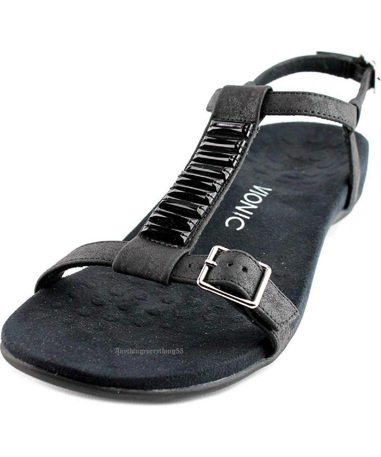 VIONIC Ladies NAVASSA T-Strap Embellished Sandal BLACK Leather Sz 10 MED NIB