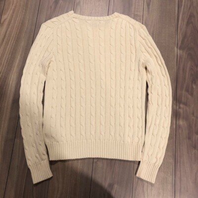 【送料&関税込】Polo Ralph Lauren Ivory Cotton Blend Sweater POLO RALPH LAUREN cable knit Sweater women Size M ivory
