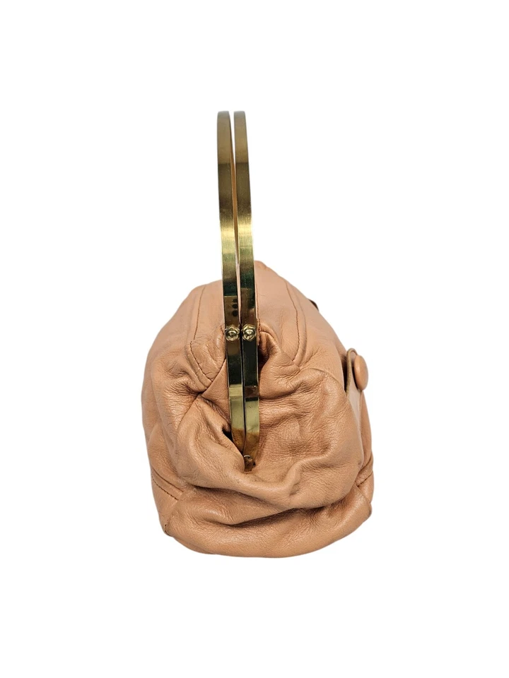 Cartera para mujer Weber's vintage de cuero melocotón grande con mango de metal dorado Foto 3 de 4