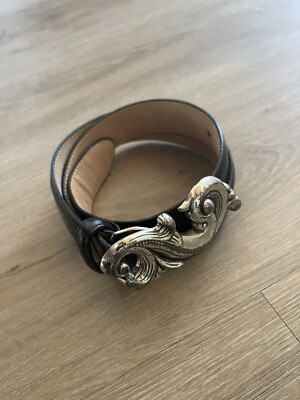 Western Silver Filigree and Black Leather Belt Made in 1995 Chrome Hearts Gunslinger & Filigree .925 Silver Black  main image 4