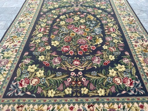 Vintage Handwoven French Aubusson Rug Needle Point Bedroom Wool Rug 342x255 cm - Picture 2 of 10