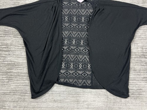 No Boundaries Top Junior Large 11-13 Black Shortsleeve Open Front Duster Crochet - Picture 3 of 11