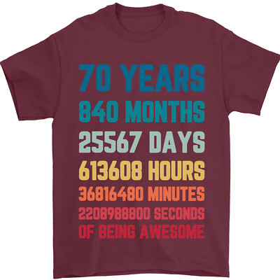 70th Geburtstag 70 Jahre Herren Maglietta 100% Baumwolle Crew Neck Kurzarm