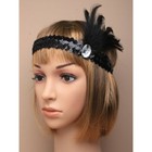 BLACK SEQUIN FEATHER HEADBAND 20s 1920s FANCY DRESS CHARLESTON BROW BAND FLAPPER