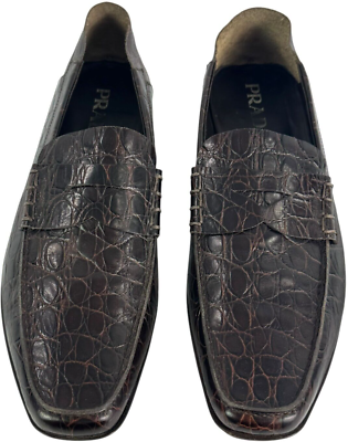 PRADA Dark Brown Croc Embossed Calfskin Men