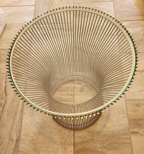 Pair-1960s Warren Platner for Knoll Wire Side Tables in Bronzed Steel and Glass - Picture 2 of 4