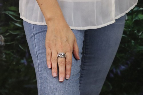 Sterling Silver Band Size 8 1/4 Diamond Accents Dome Ring Bubble Ring - Picture 3 of 7