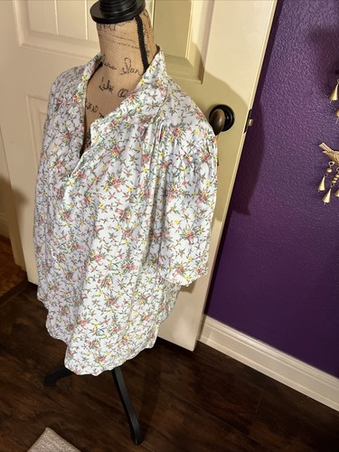 Light Blue Floral Blouse Cotton Peasant Farm Flower Baskets Handmade Prairie L - Picture 8 of 12