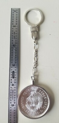 Silver .925 bezel key chain & Mexican 1947-48 5 pesos 30 gs,.900