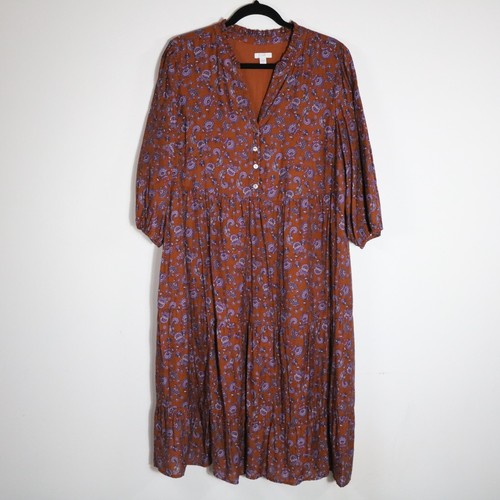 J Jill Tiered Paisley Midi Dress Womens XL Petite Boho Loose Flowy Lagenlook