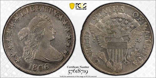 50c 1806 Pointed 6 No Stem Capped Bust Half Dollar PCGS XF Detail * AvenueCoin - 第 1/7 張圖片