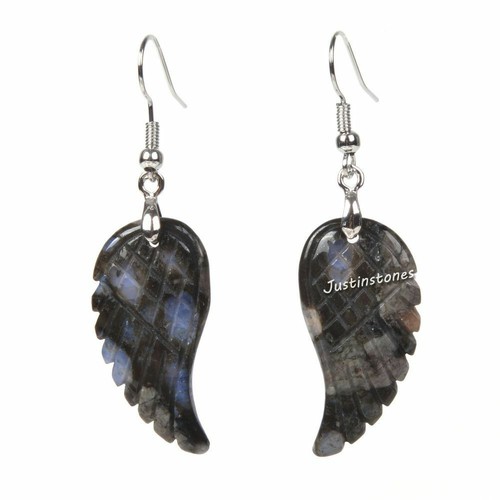 30mm Carved Rock Gemstone Crystal Angel Wing Healing Handmade Dangle Earrings - Picture 119 of 133