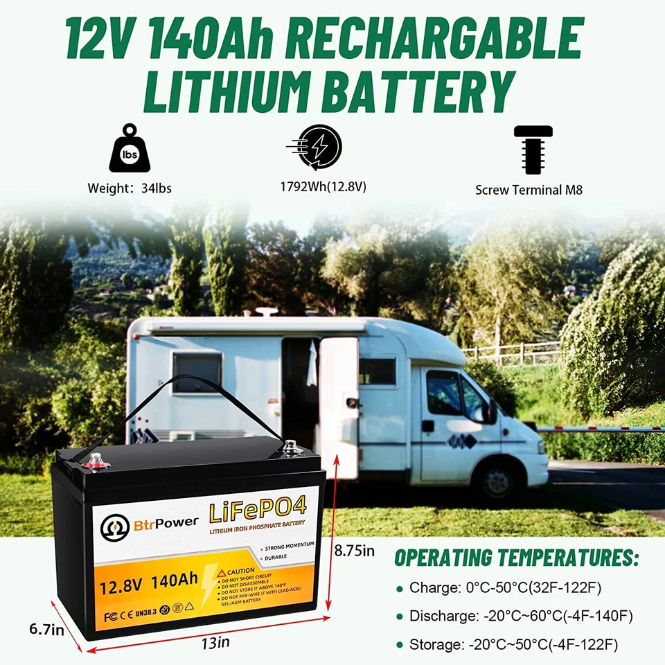12V LiFePO4 battery 140Ah lithium Battery for RV Deep Cycle Solar Marine System - Image 2 of 4