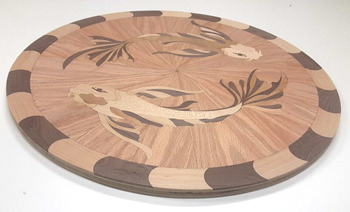 24" DIAMETER x 3/4" THICK " TWO KOI FISH " HARDWOOD FLOOR MEDALLION - Picture 2 of 2