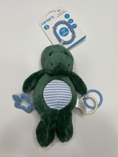 Carters Green Dinosaur Plush Clip on Rattle Baby Toy Teether Shower Gift NWT - Picture 1 of 9