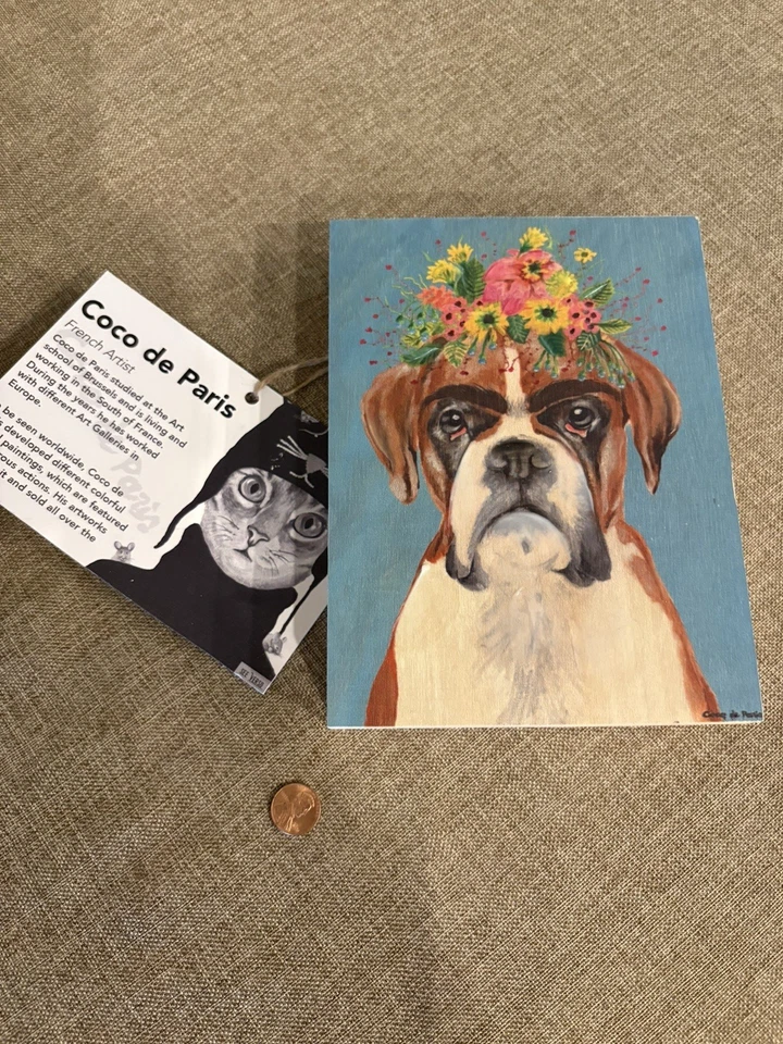Estampado de perro boxer en madera Frida Kahlo firmado por Coco de Paris Foto 2 de 4