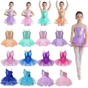 Girls-Ballet-Tutu-Skirt-Kids-Shiny-One-Shoulder-Dress-Jazz-Performance-Dancewear