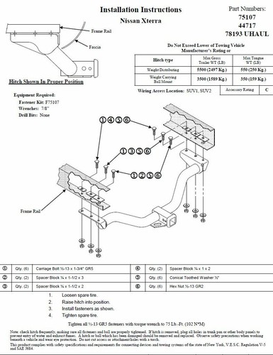 Kit de sujetador de herrajes de remolque para 00-04 Nissan Xterra todos los estilos nuevo - Imagen 2 de 2