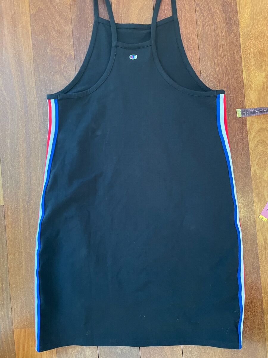 NWT New Champion Tank Dress Black Side Stripe Cotton Women NWT New Champion Tank Dress Black Side Stripe Cotton Women