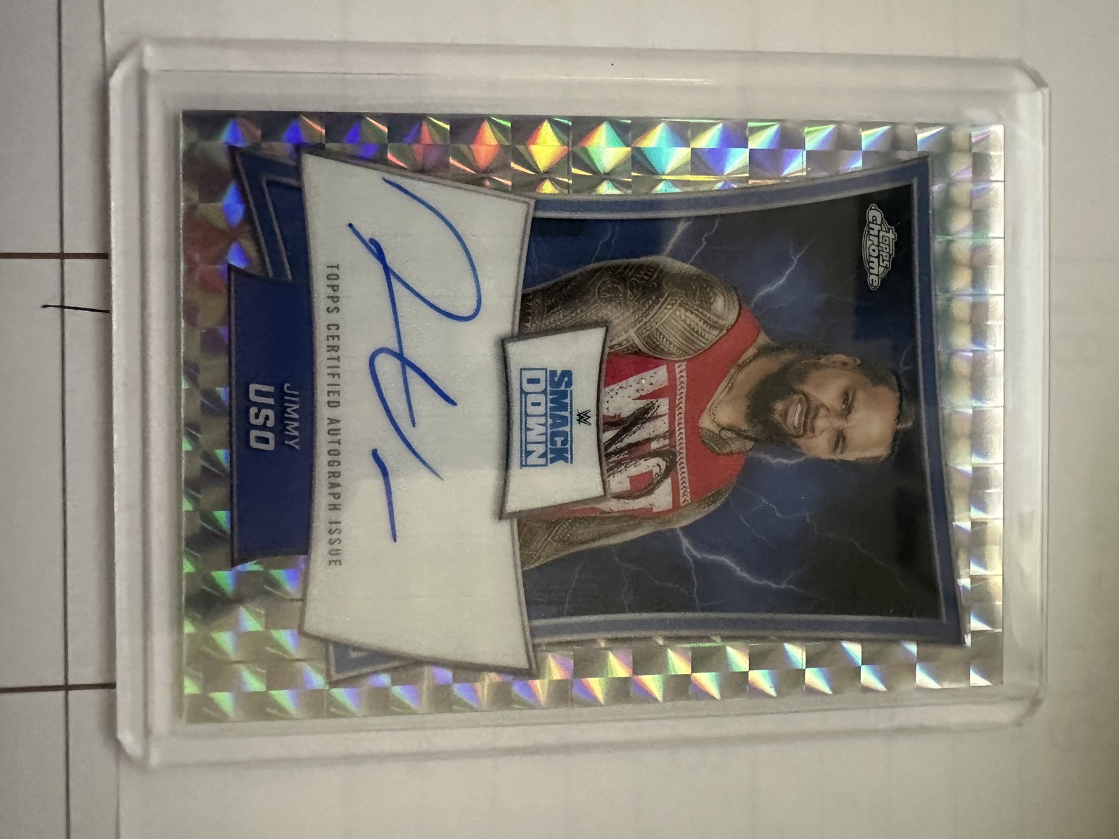 JIMMY USO 2025 Topps Chrome WWE Geometric Refractor Blue Brand AUTO SMACK DOWN