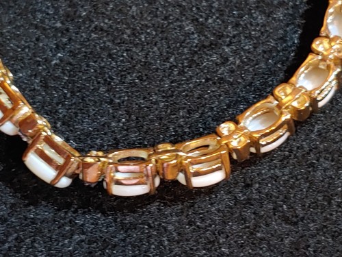 Bracciale tennis - placcato oro 18k - set punte - pietre finte - Opel finta ? - lungo 7,5 pollici - Foto 5 di 9