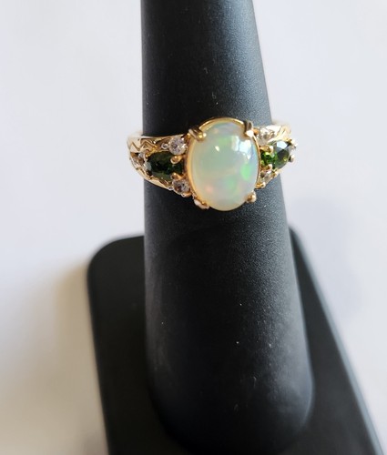 Welo Opal & Diopside 14kt Gold Over Silver Ring- Size 5 - Picture 3 of 5