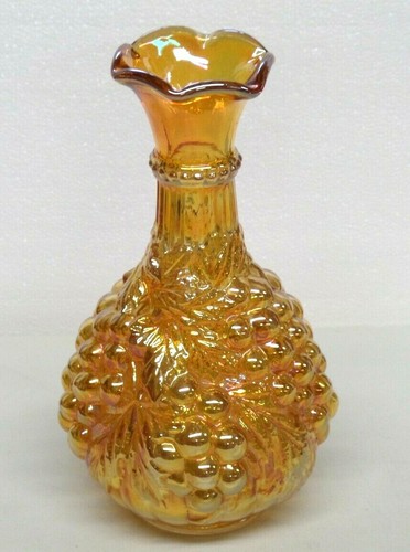 Imperial Glass Iridescent Orange Grape & Leaves Marigold Genie Vase 9 1/2" Tall - Picture 6 of 11