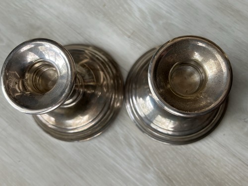 Vintage Sterling Silver Weighted Candlesticks Candle Holders Pair 721.4 Grams - Imagen 5 de 5