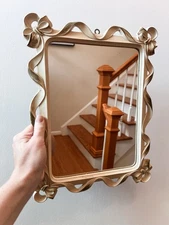 Vintage White Gold Bows Syroco Rectangular Accent Mirror 15”x12”