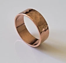 Solid Copper Hammered Band Ring - Arthritis Pain Therapy 8mm Pure Copper Ring