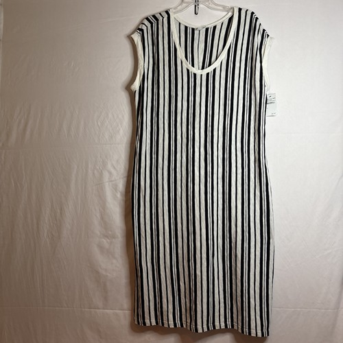 Susina Women's Ivory Black Striped Maxi Sleeveless Dress Size 2X Beach Boho NWT
