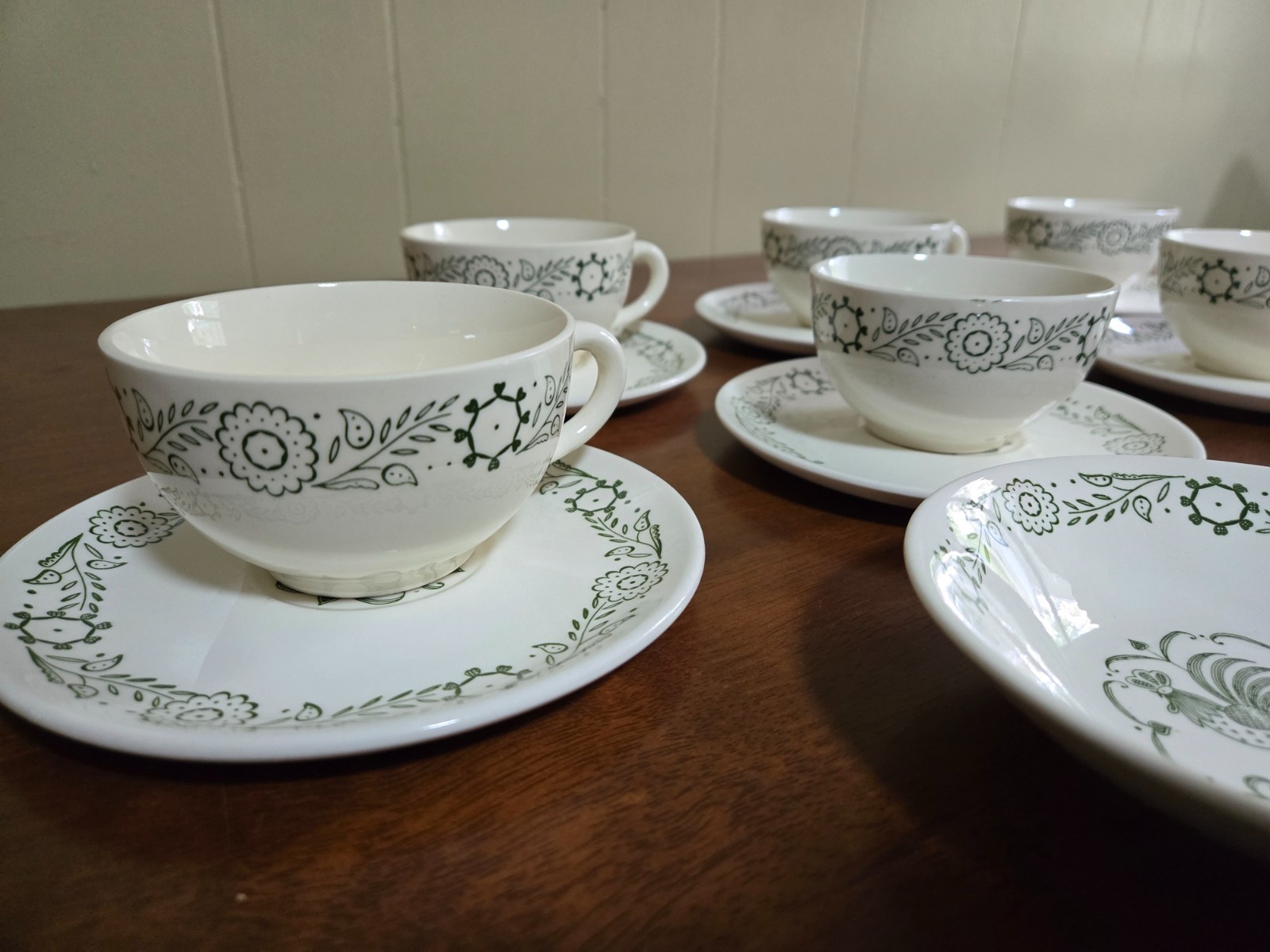 Scio Provincial Green Rooster Weathervane Plates, Bowls, Coffee Cups & Saucers