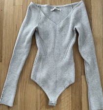 Abercrombie Fitch Light Gray Long Sleeve Sweater Bodysuit Women s Size XS