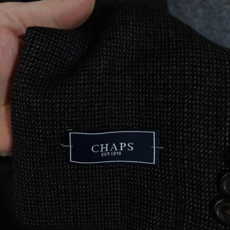 Chaps Blazer Mens 46 Long Black Brown 100% Wool Sport Coat Jacket Two Button - Image 4 of 4