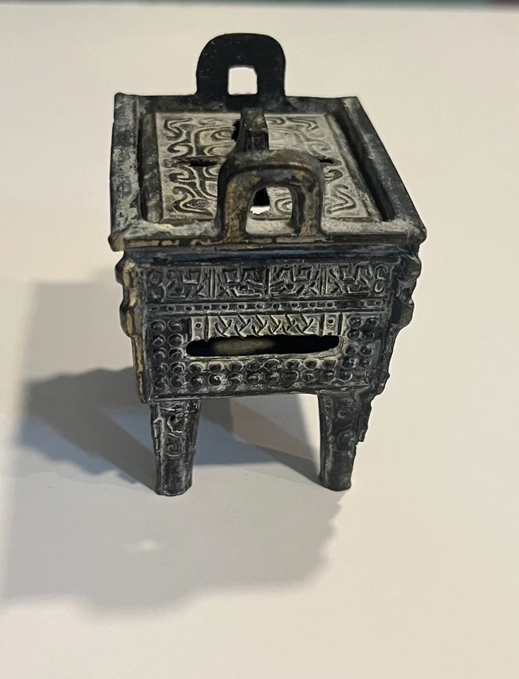 ¡VINTAGE! Quemador de incienso incensario bronce miniatura chino ding colmillo caldero Foto 3 de 4